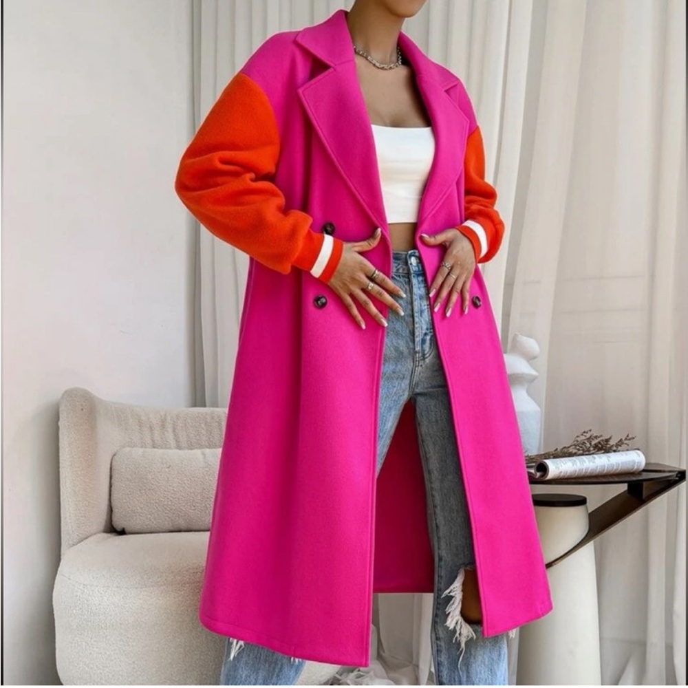 Classic Colorblock Double Breasted Lightweight Pea Coat - Picture 5 of 14